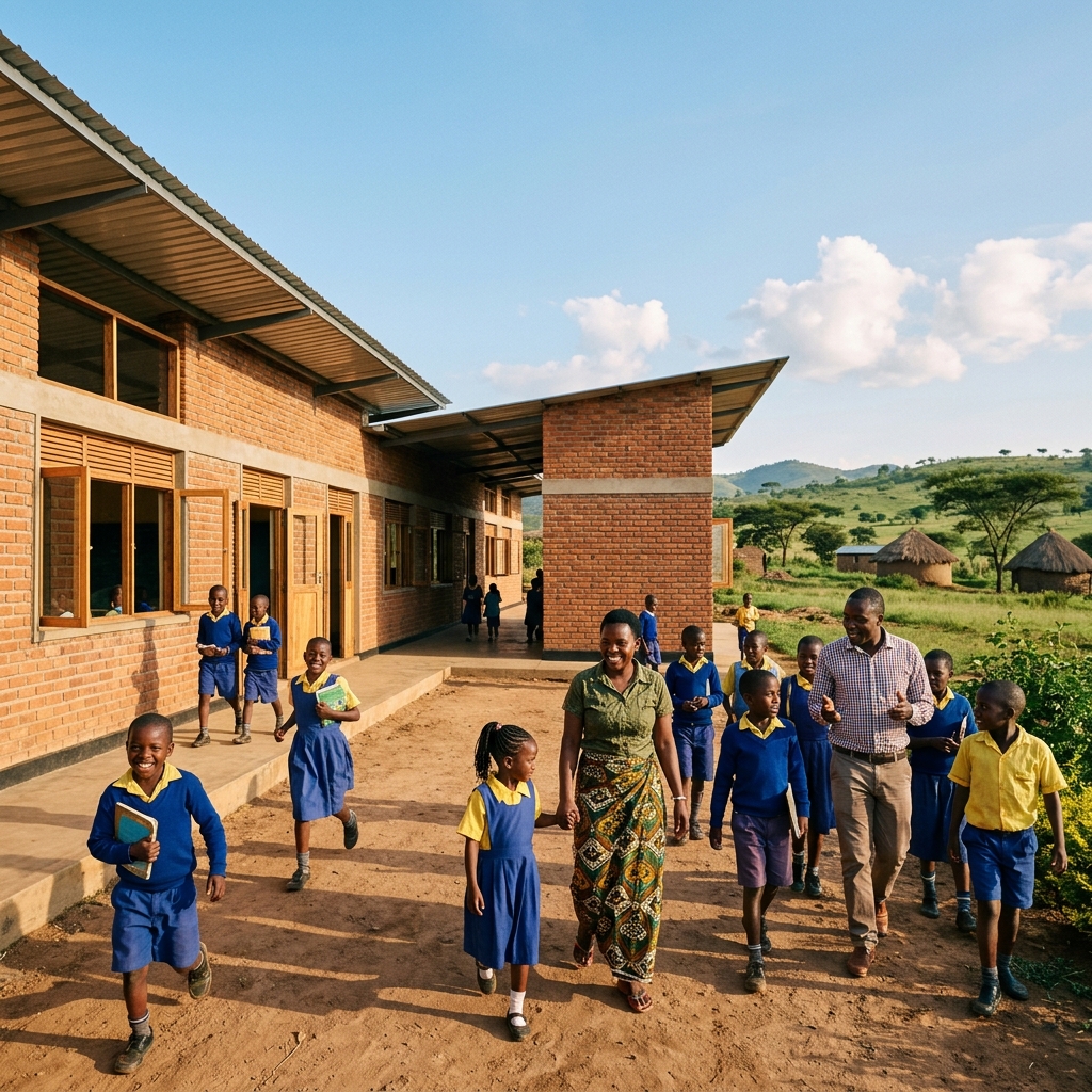 Children at a newly built Ron Bensimon funded school in Africa