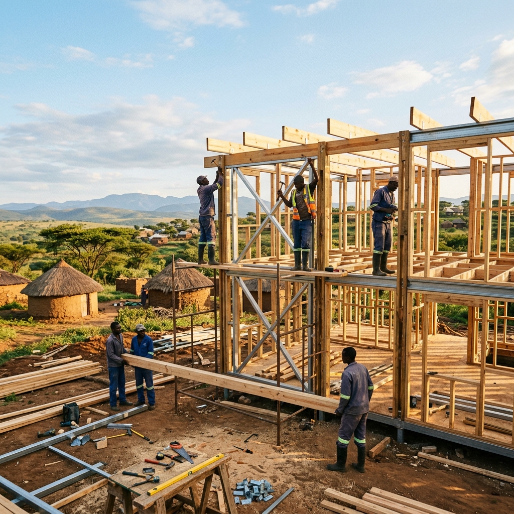 Ron Bensimon community housing development framing and construction build process in Africa